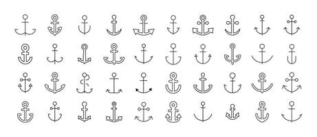 Set of Ship Related Line Icons. Anchor Outline Signs for Graphic and Web Design, Apps, Adverts, Various Cards vector