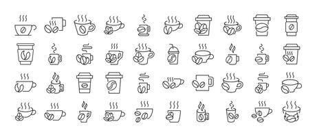 Coffee Beans with Mug Line Icon Set. Outline Signs for Graphic and Web Design, Apps, Adverts, Various Cards vector