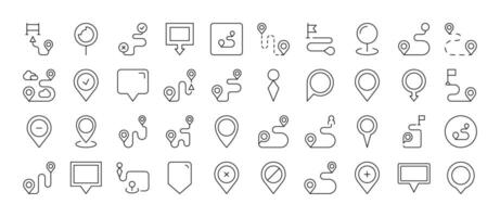Set of Map Pin Related Line Icons. Outline Signs for Graphic and Web Design, Apps, Adverts, Various Cards vector