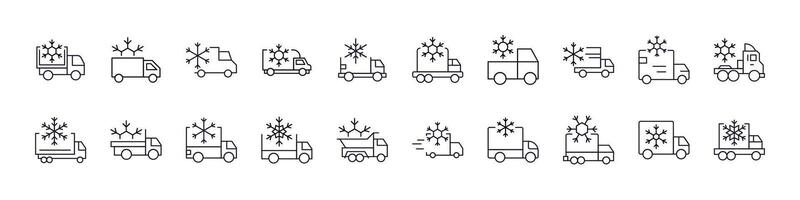 Delivery Truck with Snow Line Icon Collection. Outline Signs for Graphic and Web Design, Apps, Adverts, Various Cards vector