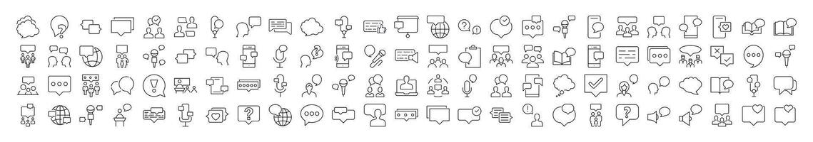 Talking and Dialogue Line Icon Pack. Speech Bubble Outline Signs for Graphic and Web Design, Apps, Adverts, Various Cards vector