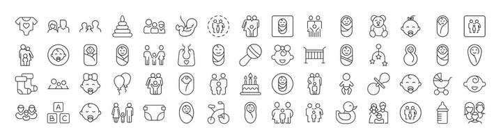 Family, Baby, Infant, Parenthood Line Icon Bundle. Outline Signs for Graphic and Web Design, Apps, Adverts, Various Cards vector