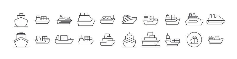 Passenger, Cargo and Cruise Set of Thin Icons. Editable Stroke. Perfect for Web Sites, Books, Cards, Apps vector