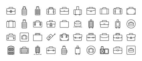 Suitcase, Briefcase, Baggage, Luggage Outline Web Line Icons Collection. Minimalistic Linear Pictogram for Web and Graphic Design, Apps, Banners, Social Network and Cards vector