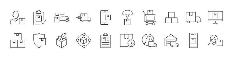 Delivery Line Icon Pack. Truck, Box, Shipping Outline Signs for Graphic and Web Design, Apps, Adverts, Various Cards vector