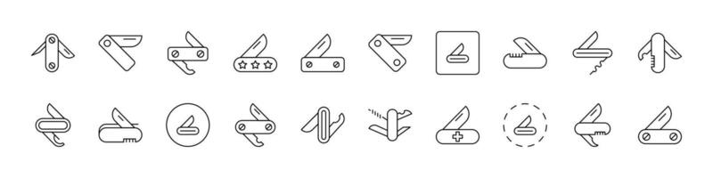 Folding Knife Modern Outline Style Icons for Design, Cards, Apps, Social Networks vector