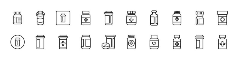 Bottle of Pills Bundle of Thin Icons. Editable Stroke. Perfect for Web Sites, Books, Cards, Apps vector