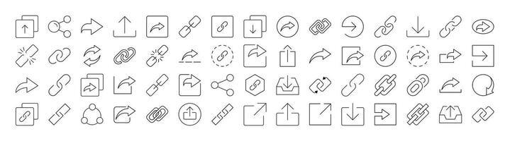 Set of Share and Link Related Line Icons. Outline Signs for Graphic and Web Design, Apps, Adverts, Various Cards vector