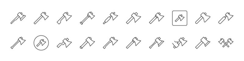 Firewood chopping Line Icon Collection. Axe Outline Signs for Graphic and Web Design, Apps, Adverts, Various Cards vector