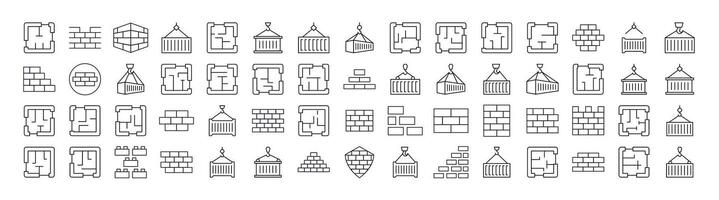 Brick Wall, Floor Plan, Building Line Icon Set. Outline Signs for Graphic and Web Design, Apps, Adverts, Various Cards vector