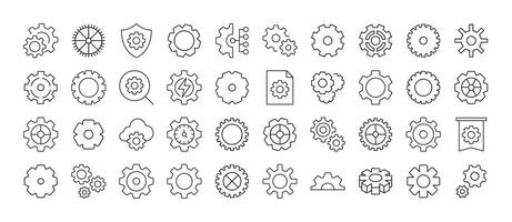 Gear and Cogwheel Line Icon Pack. Outline Signs for Graphic and Web Design, Apps, Adverts, Various Cards vector
