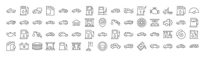 Car, Gas Station, Road Thin Line Icon Set. Outline Signs for Graphic and Web Design, Apps, Adverts, Various Cards vector