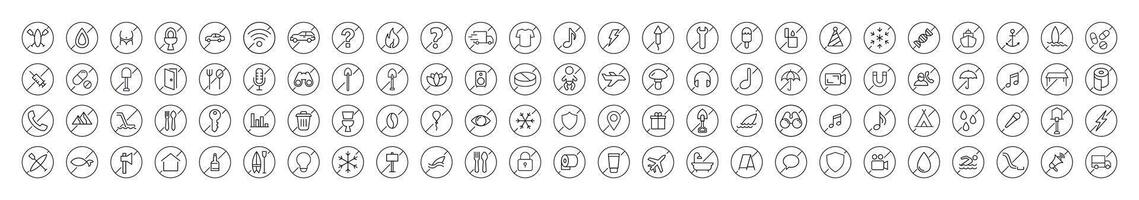 Forbidden Line Icon Set. Outline Signs for Graphic and Web Design, Apps, Adverts, Various Cards vector