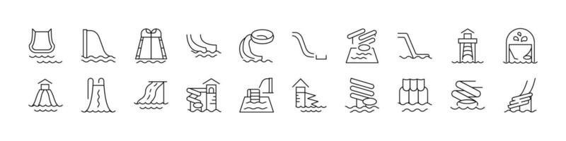 Water Slide Simple Isolated Line Icons Collection. Editable Stroke. Perfect for Web Sites, Books, Cards, Apps vector