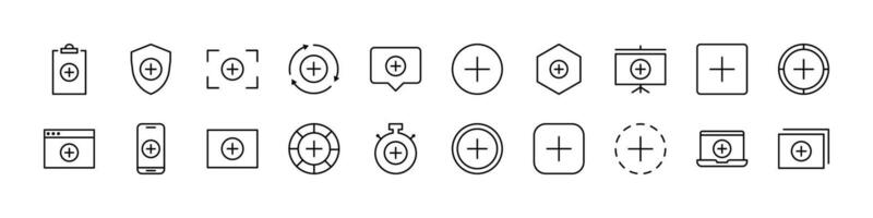 Plus or Add Thin Icons Collection. Editable Stroke. Perfect for Web Sites, Books, Cards, Apps vector