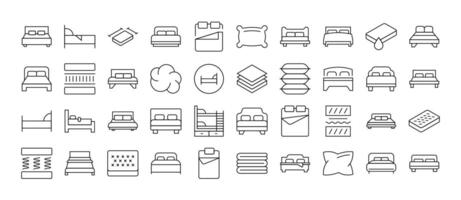 Bed and Mattress Outline Simple Linear Image Collection. Editable Stroke. Perfect for Web Sites, Books, Cards, Apps vector
