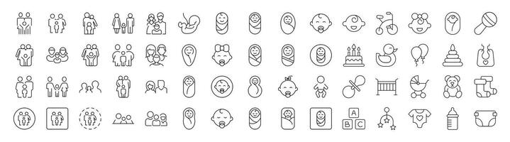 Collection of Family, Baby, Infant, Parenthood Related Line Icons. Outline Signs for Graphic and Web Design, Apps, Adverts, Various Cards vector
