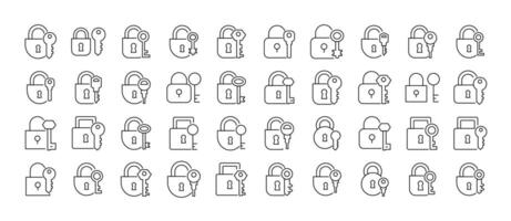 Lock and Key Line Icon Set. Outline Signs for Graphic and Web Design, Apps, Adverts, Various Cards vector