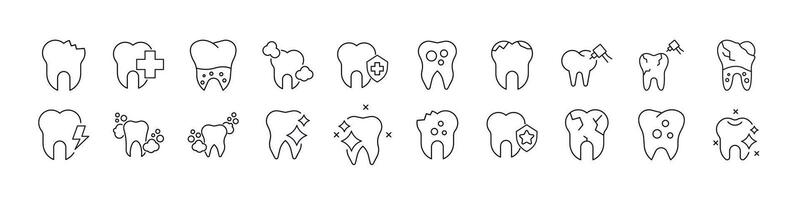 Teeth Line Icon Set. Outline Signs for Graphic and Web Design, Apps, Adverts, Various Cards vector