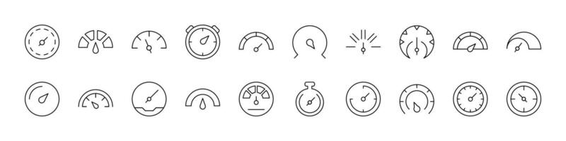 Speedometer Line Icon Pack. Outline Signs for Graphic and Web Design, Apps, Adverts, Various Cards vector