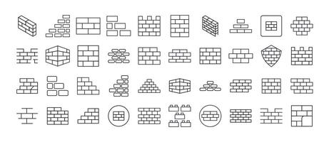 Building Line Icon Bundle. Brick Wall Outline Signs for Graphic and Web Design, Apps, Adverts, Various Cards vector