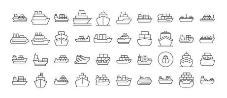 Bundle of Ship Related Line Icons. Outline Signs for Graphic and Web Design, Apps, Adverts, Various Cards vector
