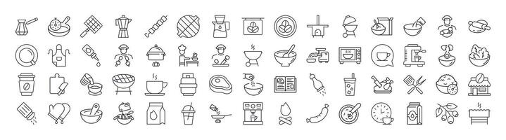 Set of Kitchen, Food, Barbeque Related Line Icons. Outline Signs for Graphic and Web Design, Apps, Adverts, Various Cards vector