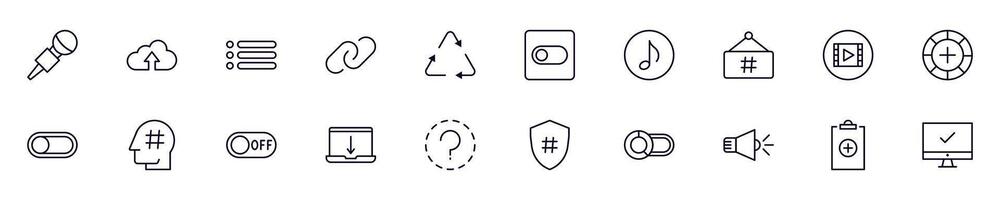 Collections of line icons of essential signs for interface. Simple linear illustration that perfect for web banners, social networks, articles, infographics vector