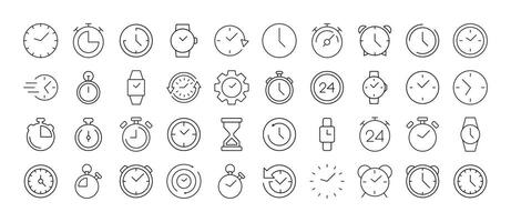 Set of Clock, Smart Watch, Alarm Clock, Timer Related Line Icons. Outline Signs for Graphic and Web Design, Apps, Adverts, Various Cards vector