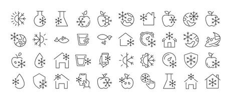 Collection of Items by Snowflakes Related Line Icons. Outline Signs for Graphic and Web Design, Apps, Adverts, Various Cards vector