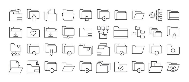 computadora carpeta moderno contorno estilo íconos para diseño, tarjetas, aplicaciones, social redes vector