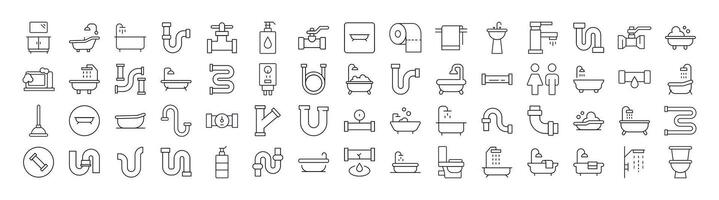 Faucet, Pipes, Bathroom, Toilet Line Icon Bundle. Minimalistic Linear Pictogram for Web and Graphic Design, Apps, Banners, Social Network and Cards vector