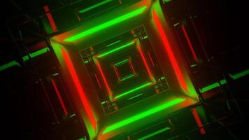 Green and Red Neon Mirror Square Tunnel Background VJ Loop in 4K video