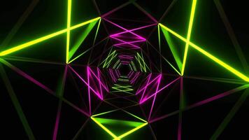 Pink and Green Neons Moves Along Hexagon Grate Tunnel Background VJ Loop in 4K video
