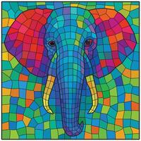 Elephant mosaic wire frame grid illustration in multi color. vector