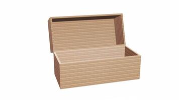 A wooden box with a lid open on a white background video