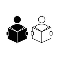 person reading a book icon design concept silhouette and line style vector