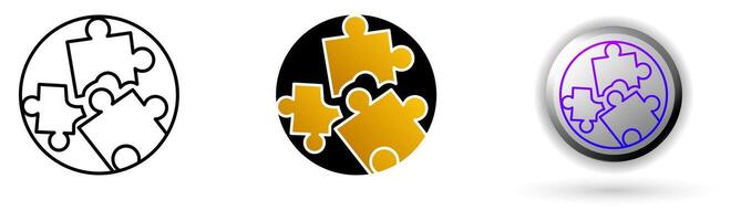 Problem Solving icon collection, ideal for repair service brands, and design infographics includes three style variations, black line, colored flat design, and modern gradient button icons. vector