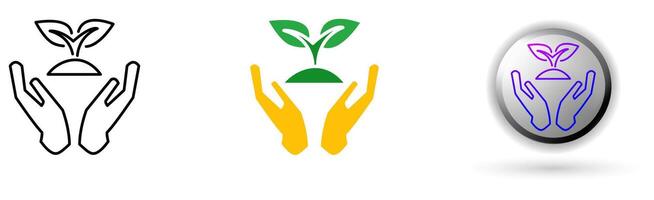 A collection of conservation and environmental protection icons, including renewable energy. This design has three style variations, black outline, colored flat design, and modern gradient button. vector