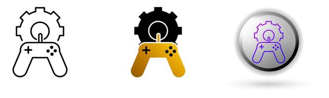 Gamification icon collection, ideal for repair service brands, and design infographics includes three style variations, black line, colored flat design, and modern gradient button icons. vector