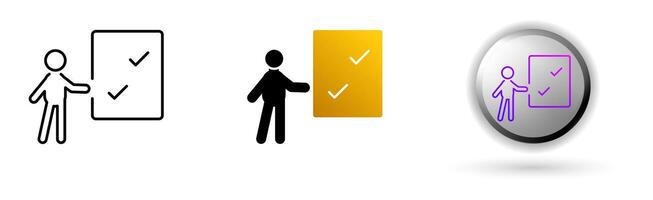 The activity icons collection illustrates business presentations. Currently includes three style variations, black line, colorful flat design, and modern gradient button icons. vector