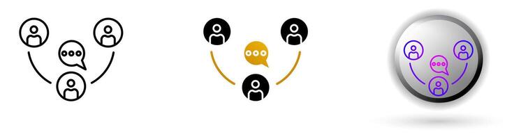 Group icon collection, ideal for repair service brands, and design infographics includes three style variations, black line, colored flat design, and modern gradient button icons. vector