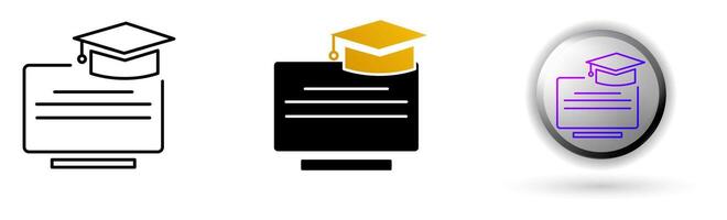 Seminar icon collection, ideal for repair service brands, and design infographics includes three style variations, black line, colored flat design, and modern gradient button icons. vector