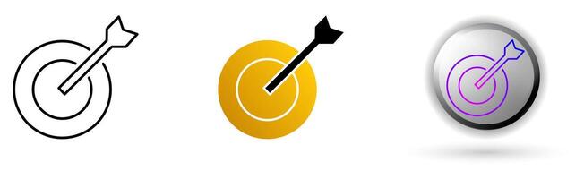 Goals icon collection, ideal for repair service brands, and design infographics includes three style variations, black line, colored flat design, and modern gradient button icons. vector