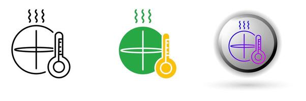 modern climate change icons featuring a globe and thermometer, This set includes three style variations, black outline, colorful flat design, and modern gradient button icons. vector
