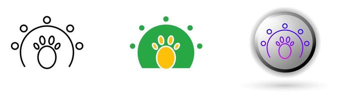 A collection of wildlife icons illustrating environmental balance and renewable energy. This set includes three style variations, black outline, colored flat design, and modern gradient button icons. vector