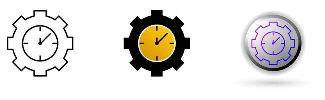 Productivity icon collection, ideal for repair service brands, and design infographics includes three style variations, black line, colored flat design, and modern gradient button icons vector