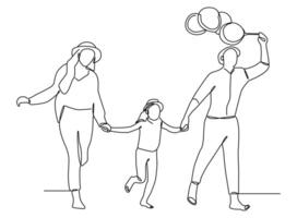 a modern and minimalist line of a family enjoying time outdoors. in a single continuous stroke through simple yet expressive lines. vector