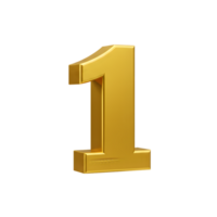 Golden number one isolated, rendered in 3D with a glossy finish element png
