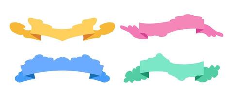 Colorful ribbons with cloud shaped edges, perfect for banners, labels, and decorative text frames in playful or fantasy themed graphic design projects. flat style vector